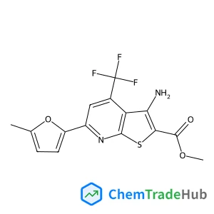 Methyl 3-amino-6-(5-methyl-2-furyl)-4-(trifluoromethyl)thieno[2,3-b]pyridine-2-carboxylate structure