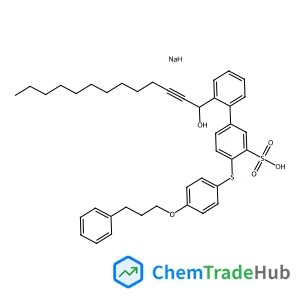 [1,1'-Biphenyl]-3-sulfonic acid, 2'-(1-hydroxy-2-tridecyn-1-yl)-4-[[4-(3-phenylpropoxy)phenyl]thio]-, sodium salt (1:1) structure